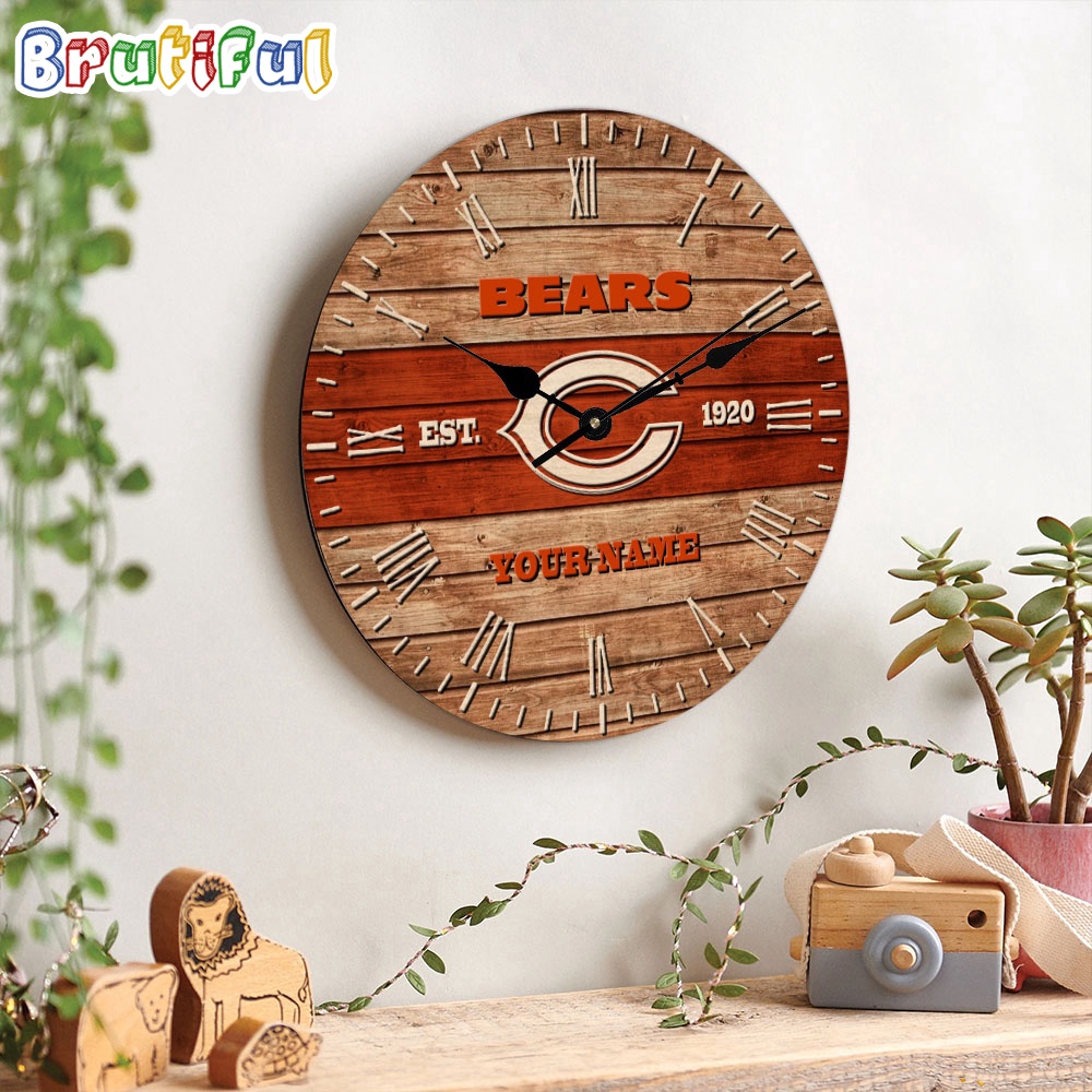 NFL Chicago Bears Clock Custom Name Wooden Clock