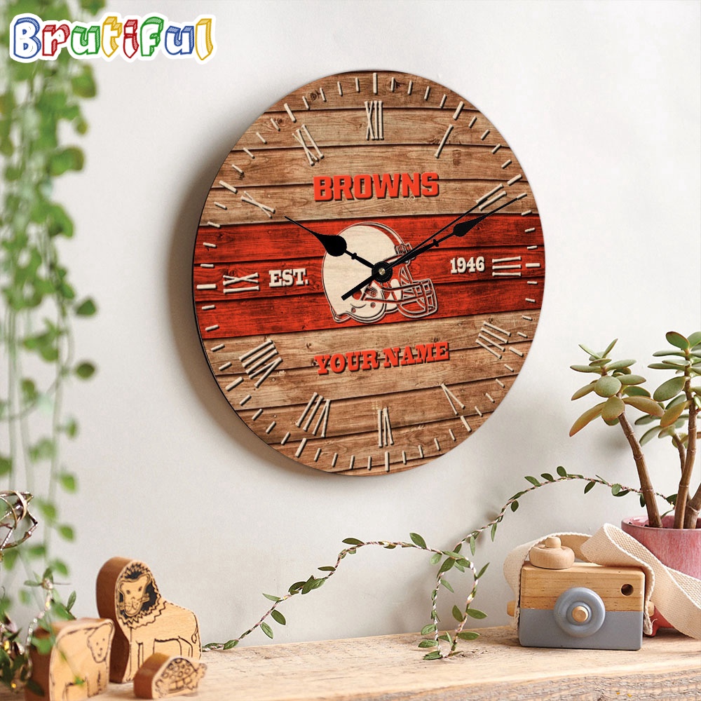 NFL Cleveland Browns Clock Custom Name Wooden Clock