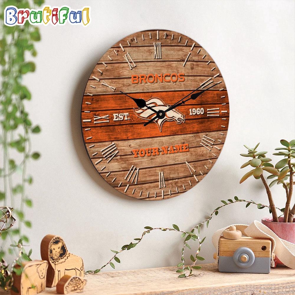 NFL Denver Broncos Clock Custom Name Wooden Clock