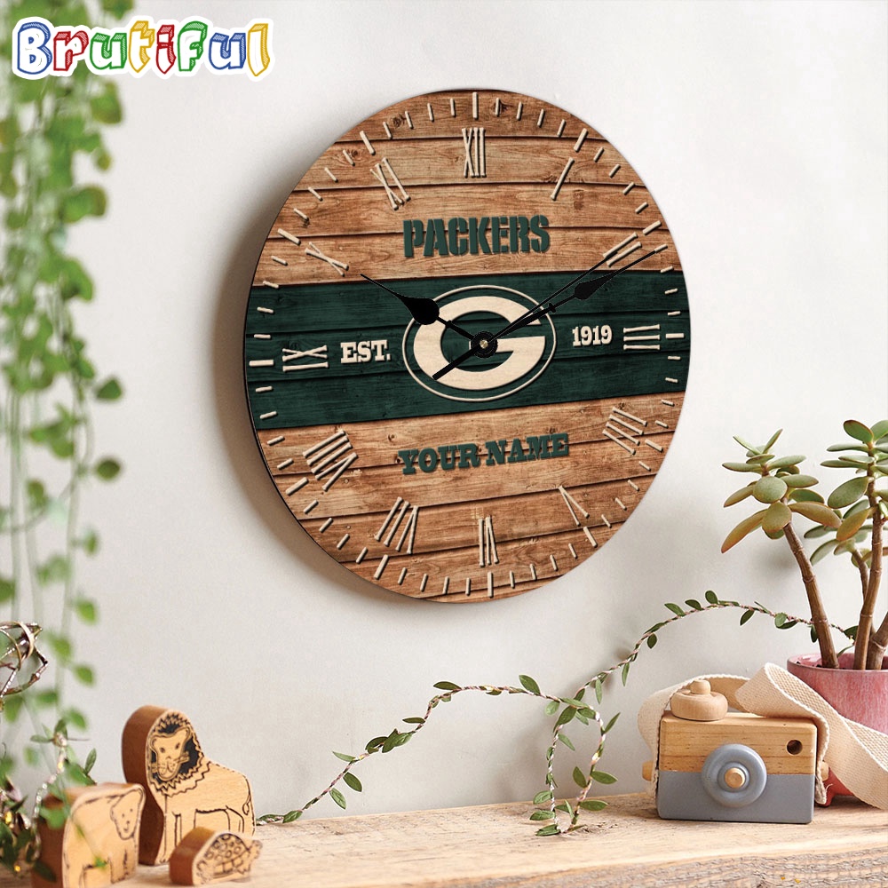 NFL Green Bay Packers Clock Custom Name Wooden Clock
