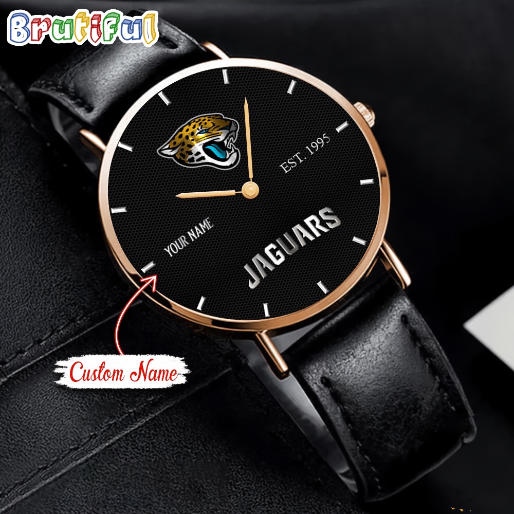NFL Jacksonville Jaguars Watch Custom Name Black Stitched Leather Watch 1