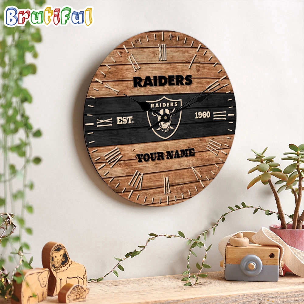 NFL Las Vegas Raiders Clock Custom Name Wooden Clock