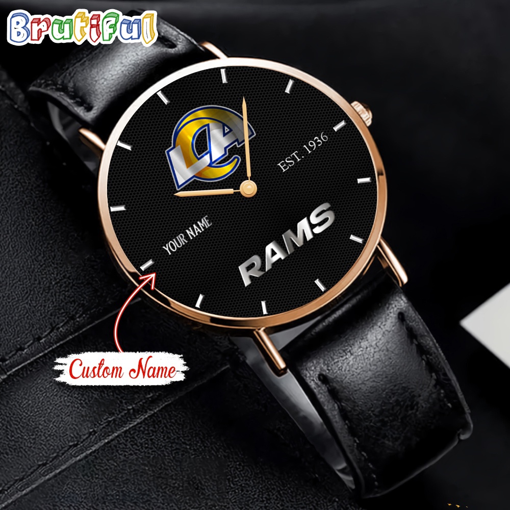 NFL Los Angeles Rams Watch Custom Name Black Stitched Leather Watch 1
