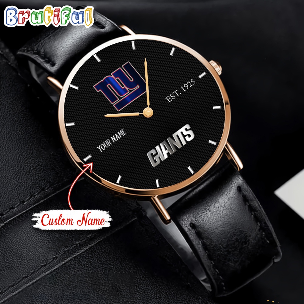 NFL New York Giants Watch Custom Name Black Stitched Leather Watch 1