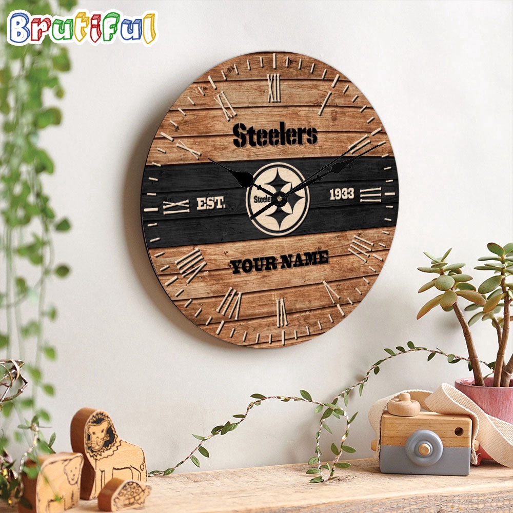 NFL Pittsburgh Steelers Clock Custom Name Wooden Clock