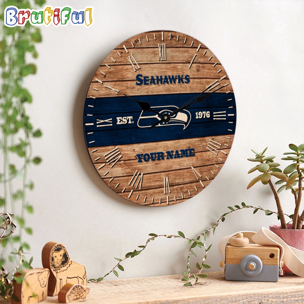 NFL Seattle Seahawks Clock Custom Name Wooden Clock
