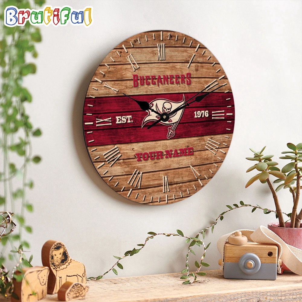 NFL Tampa Bay Buccaneers Clock Custom Name Wooden Clock