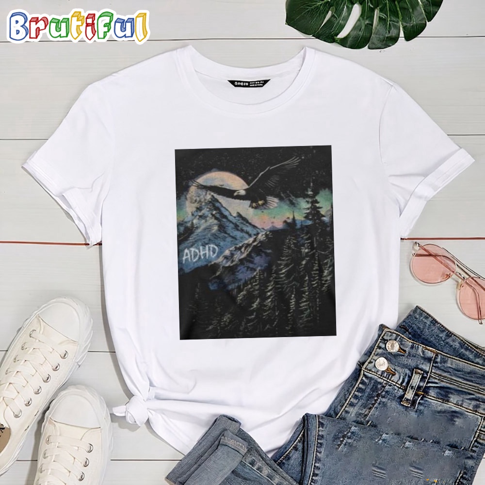 Official Wavey Goods Adhd Eagle Soaring Through The Glowing Night Sky T Shirt