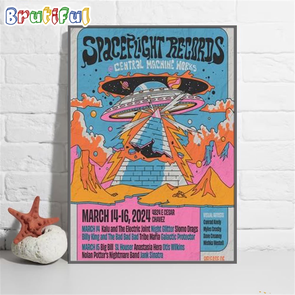 Spaceflight Records Central Machine Works Austin Tx March 2024 Tour Poster Canvas