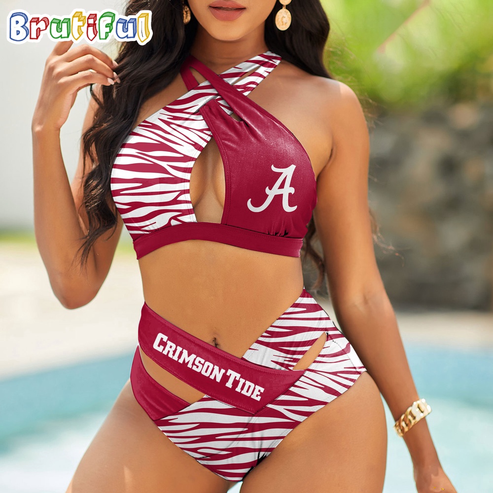 Alabama Crimson Tide Zebra Women Bikini Set Sporty Bikini Sets