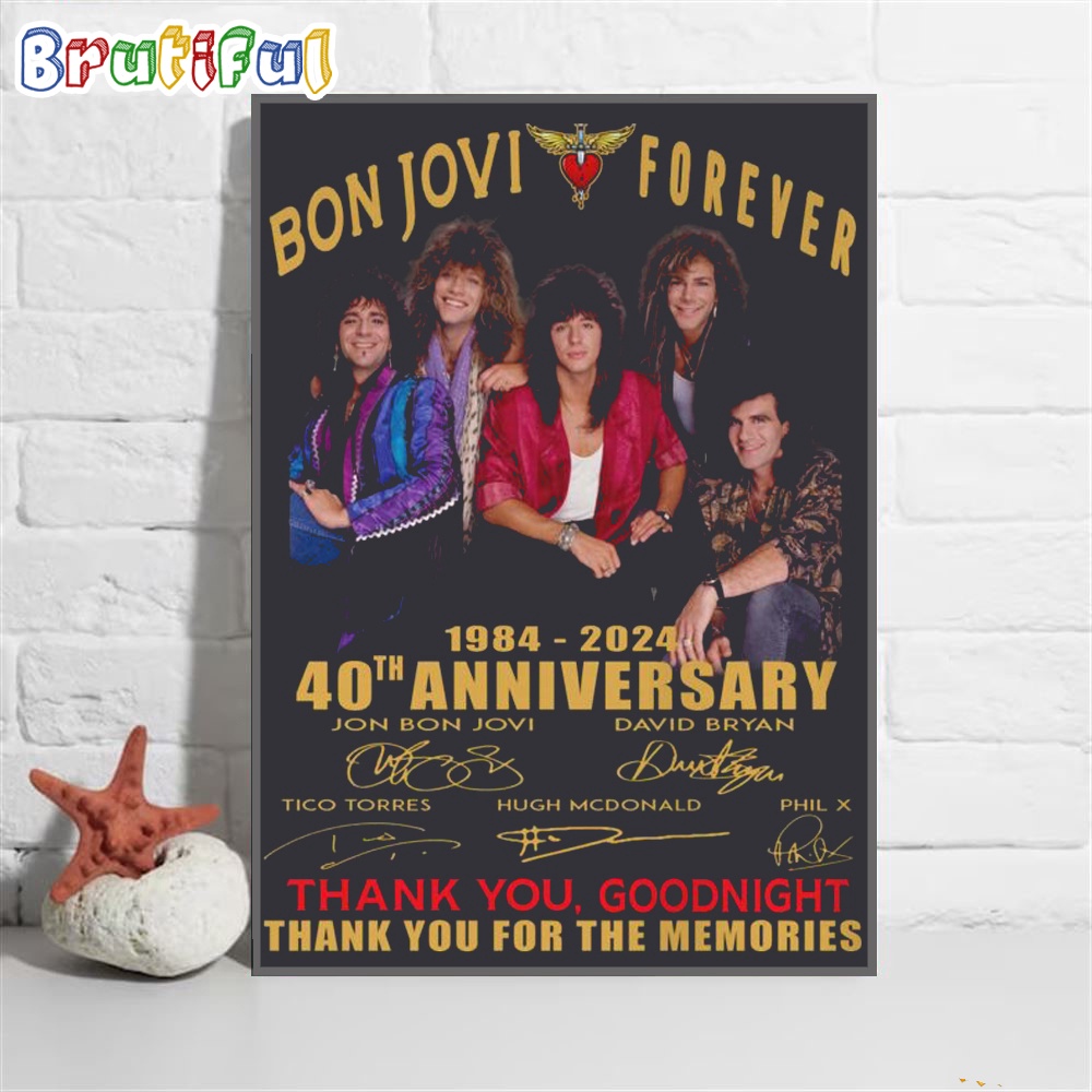 Bon Jovi Forever 1984 2024 40th Anniversary Thanh You For The Memories Poster Canvas Art