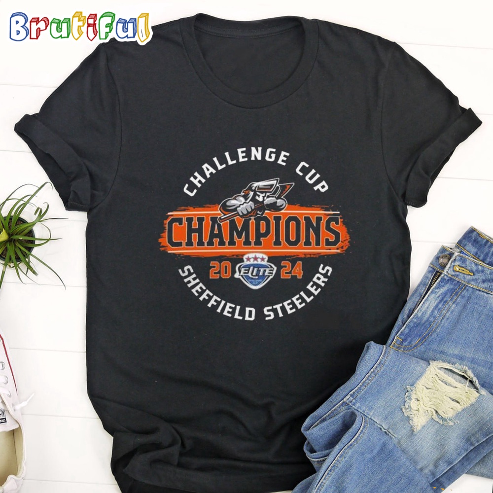 Challenge Cup Champions Sheffield Steelers Logo 2024 Black T Shirt