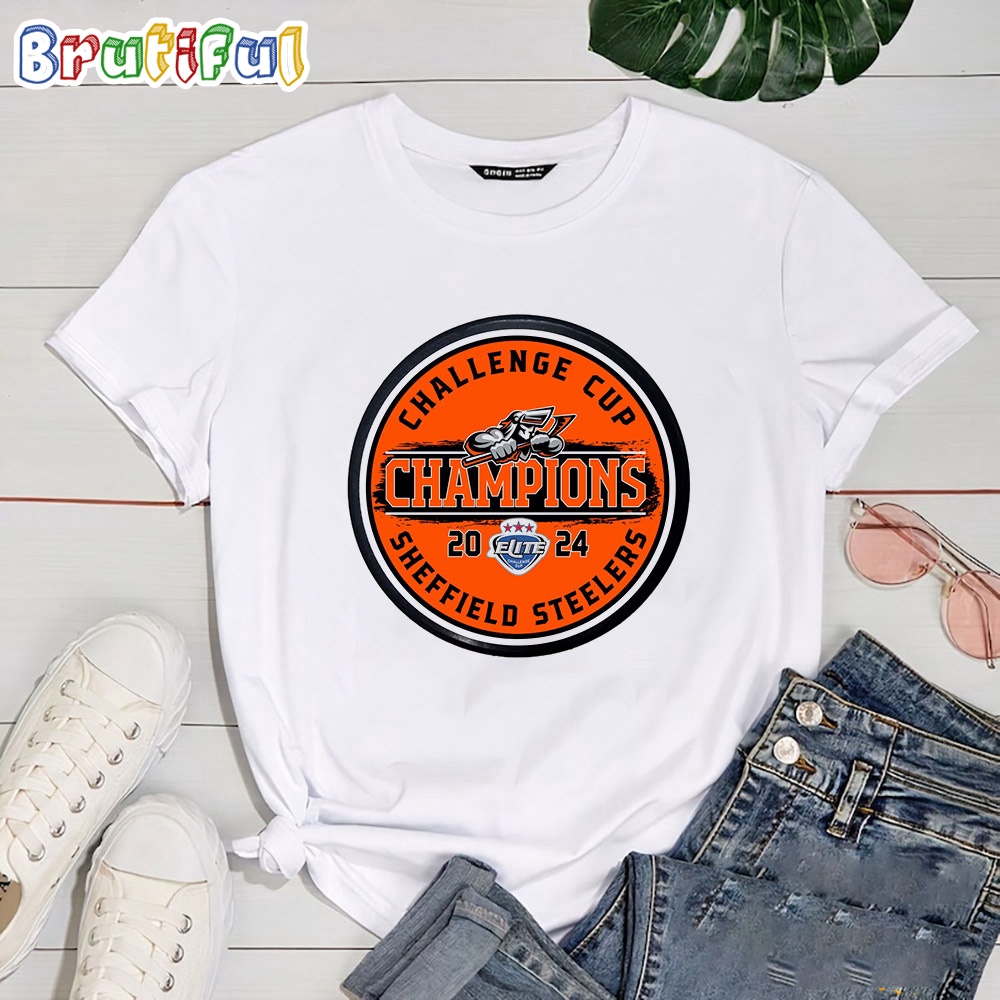 Challenge Cup Champions Sheffield Steelers Logo 2024 White T Shirt
