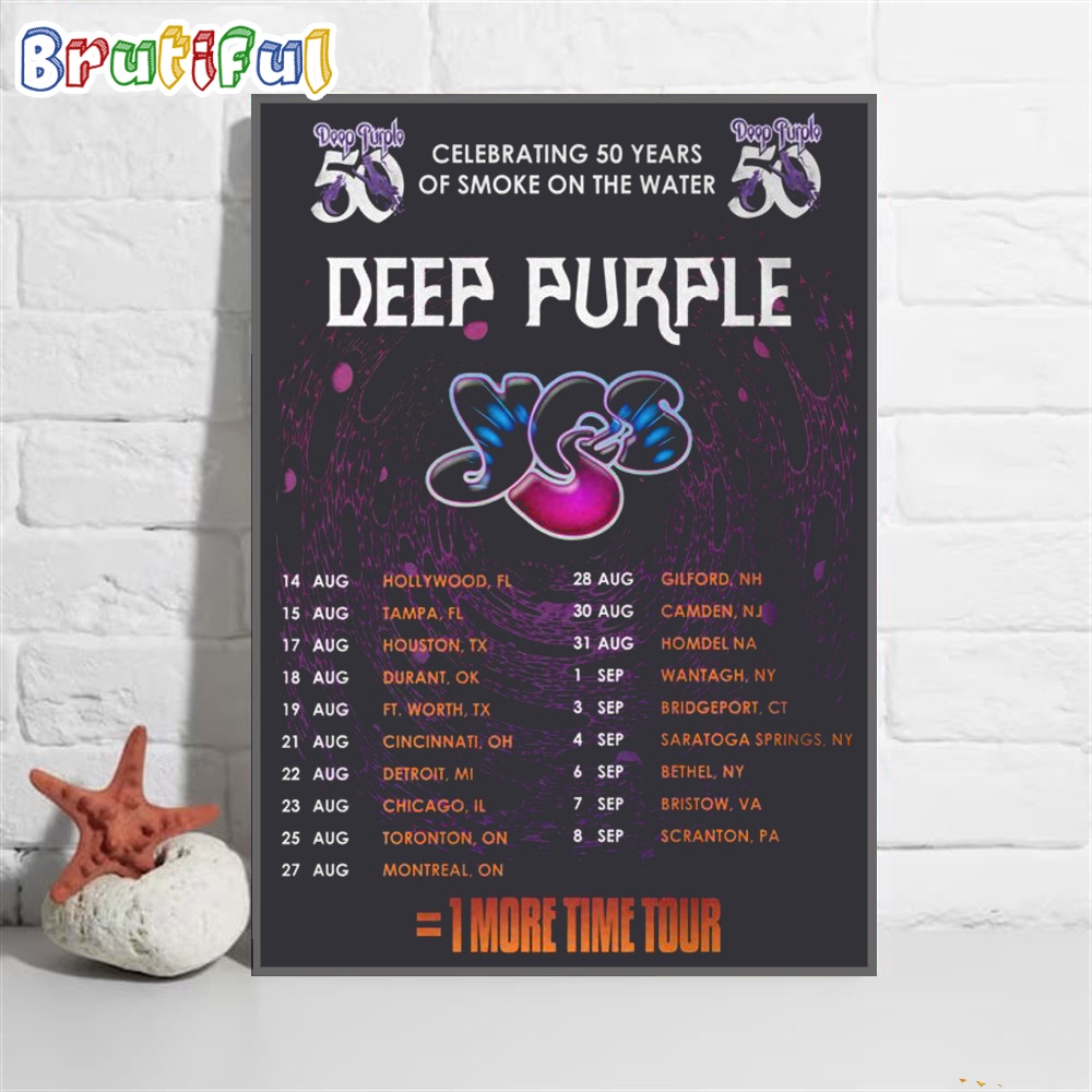 Deep Purple Celebrating 50 years Of Smoke On On The Water 1 More Time Tour Schedule Poster Canvas