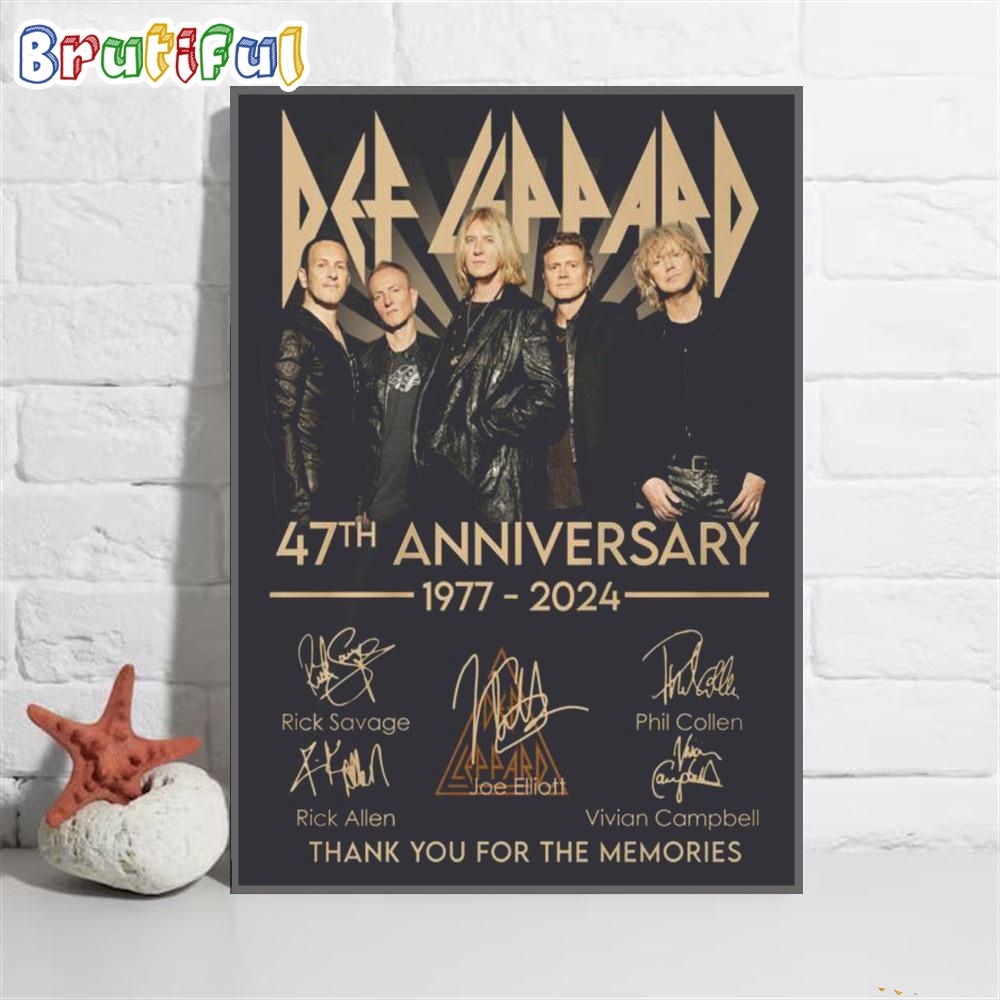 Def Leppard 47th Anniversary 1977 2024 Signatures Thank You For The Memories Poster Canvas