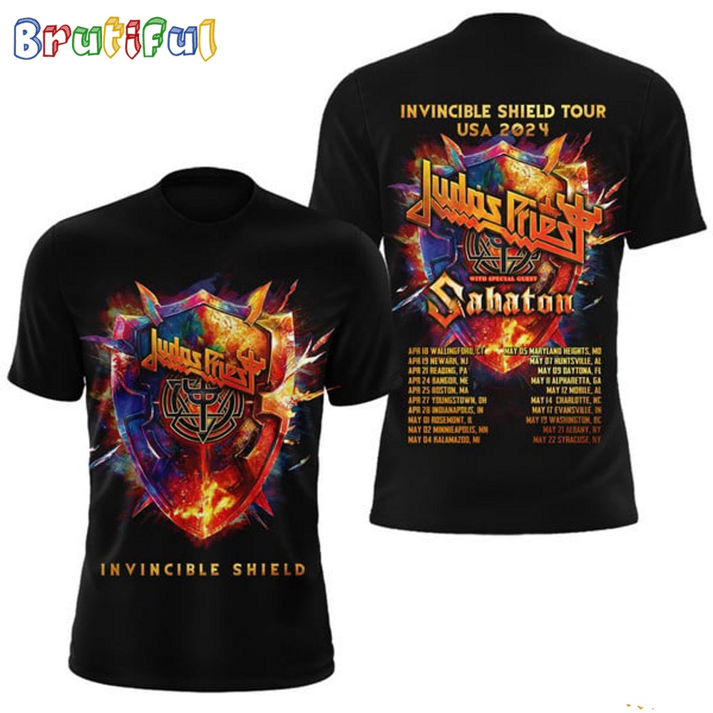 Judas Priest Invincible Shield Tour USA 2024 Featuring Sabaton 3D Shirt