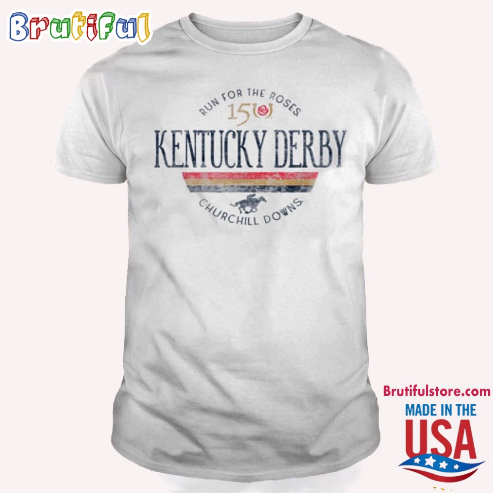 Kentucky Derby 150th Retro Stripe White Officially Licensed T Shirt