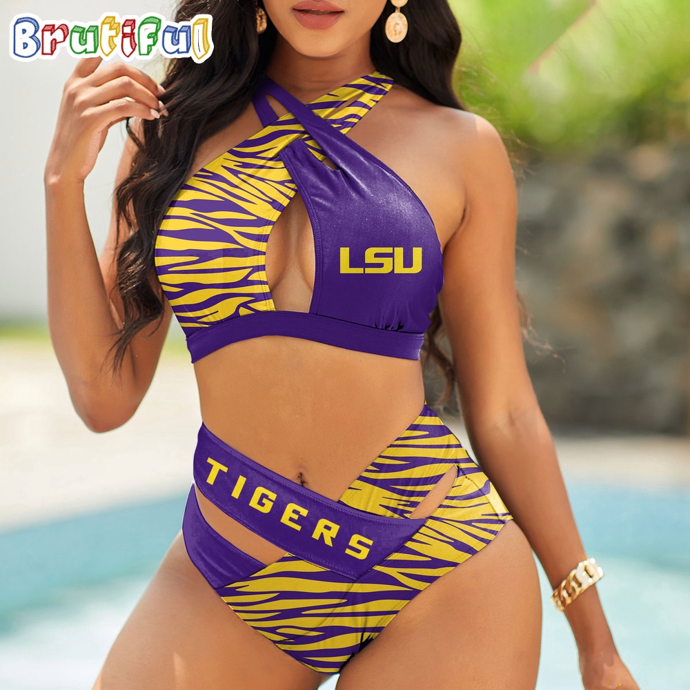 LSU Tigers Zebra Women Bikini Set Sporty Bikini Sets