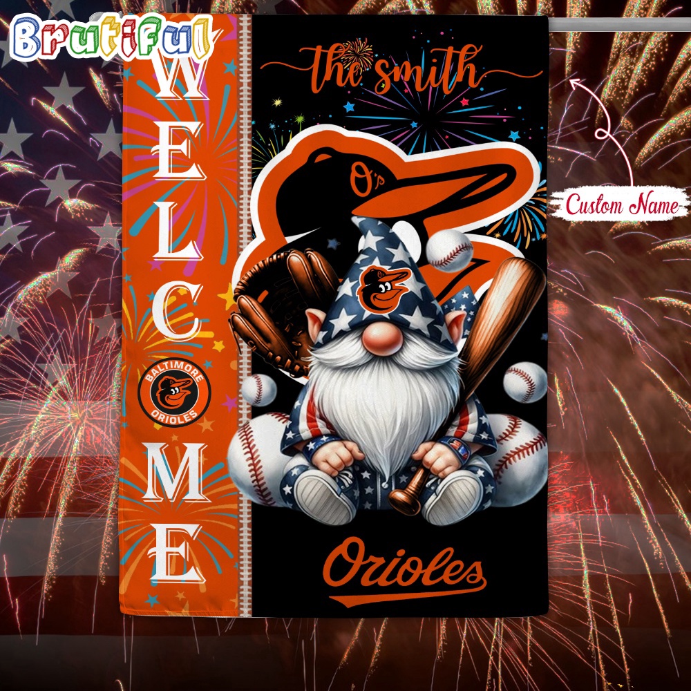 MLB Baltimore Orioles Flag Happy 4th Of July Garden Flag Baseball Gomes Flag