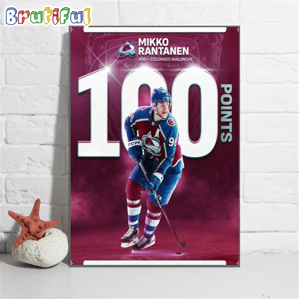NHL Mikko Rantanen Makes It 100 Points On The Season 2024 Wall Art Poster Canvas