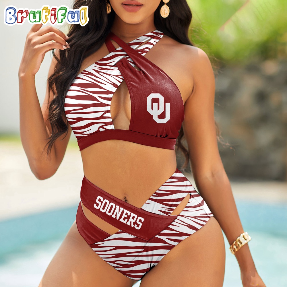 Oklahoma Sooners Zebra Women Bikini Set Sporty Bikini Sets