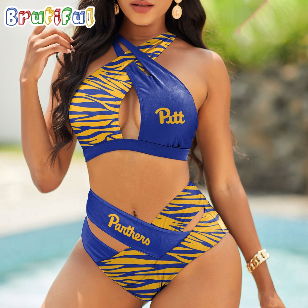 Pittsburgh Panthers Zebra Women Bikini Set Sporty Bikini Sets