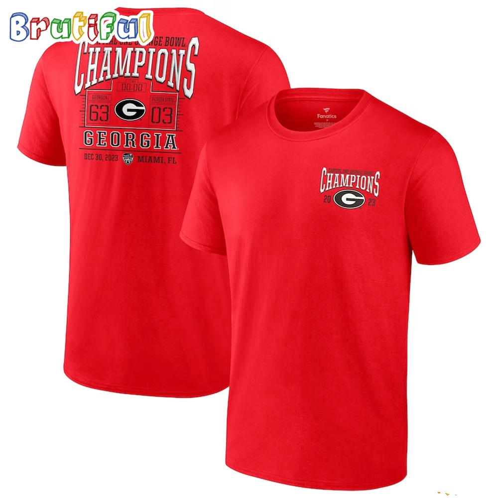 Red Georgia Bulldogs 2023 Orange Bowl Champions Score T Shirt