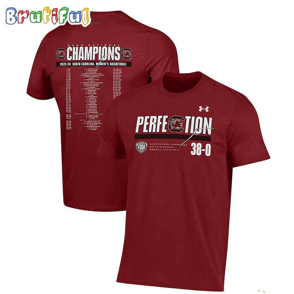 South Carolina Gamecocks 2024 NCAA Womens Basketball National Champions Perfection Schedule T Shirt