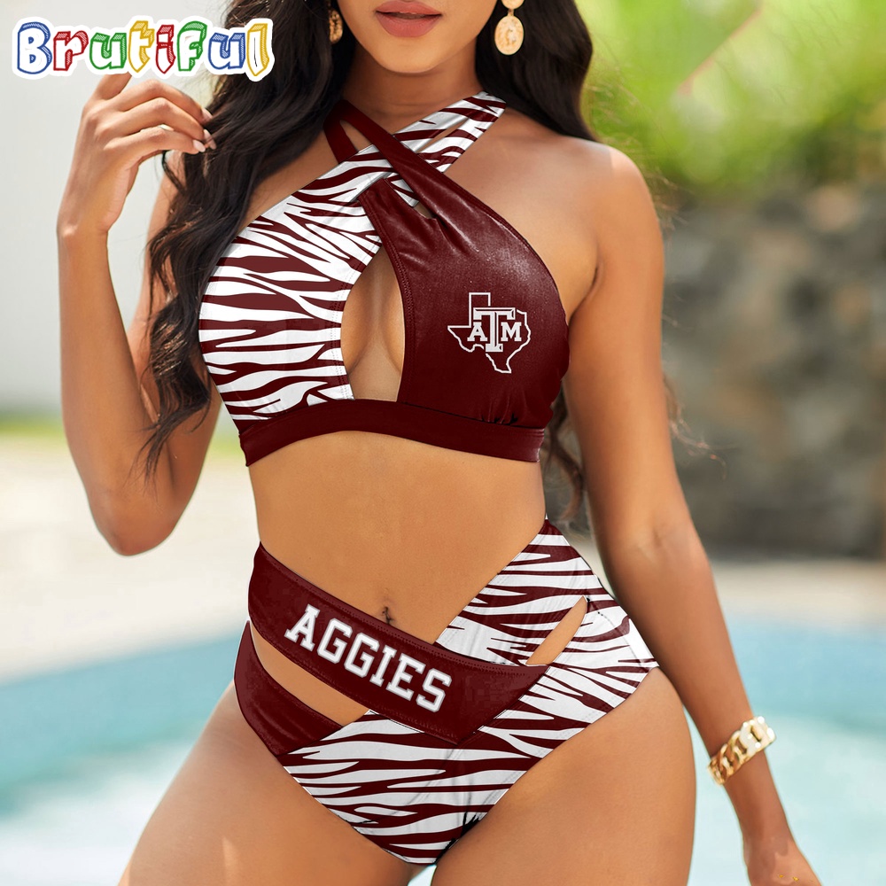 Texas AM Aggies Zebra Women Bikini Set Sporty Bikini Sets