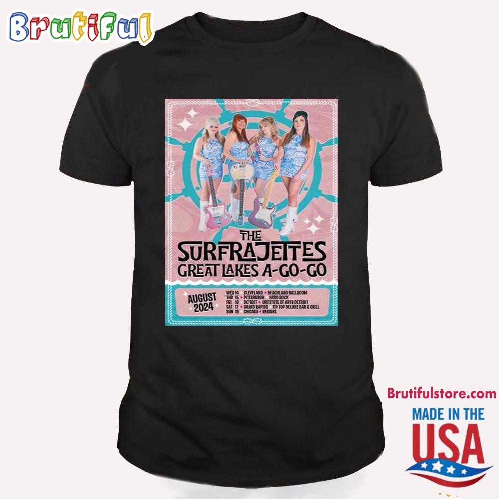 The Surfrajettes Great Lakes A go go August Tour 2024 T Shirt