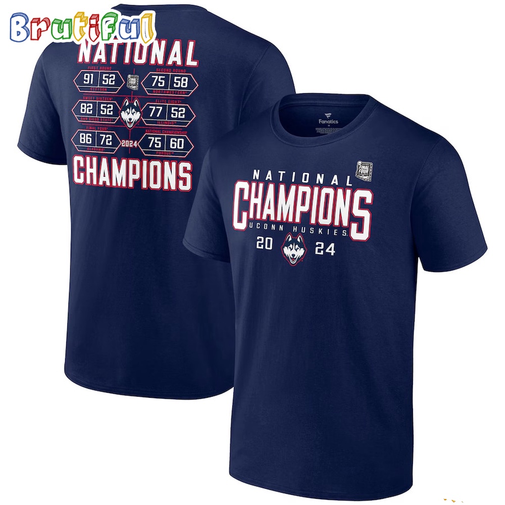 UConn Huskies 2024 NCAA Mens Basketball National Champions Schedule T Shirt