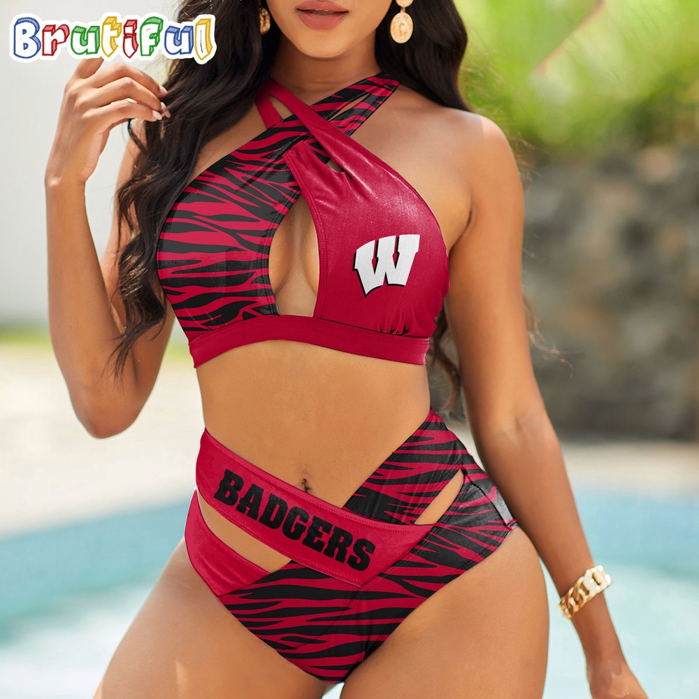 Wisconsin Badgers Zebra Women Bikini Set Sporty Bikini Sets