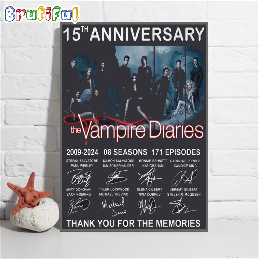 15th Anniversary Vampire Diaries Thank You For The Memories Signature Poster Canvas Art