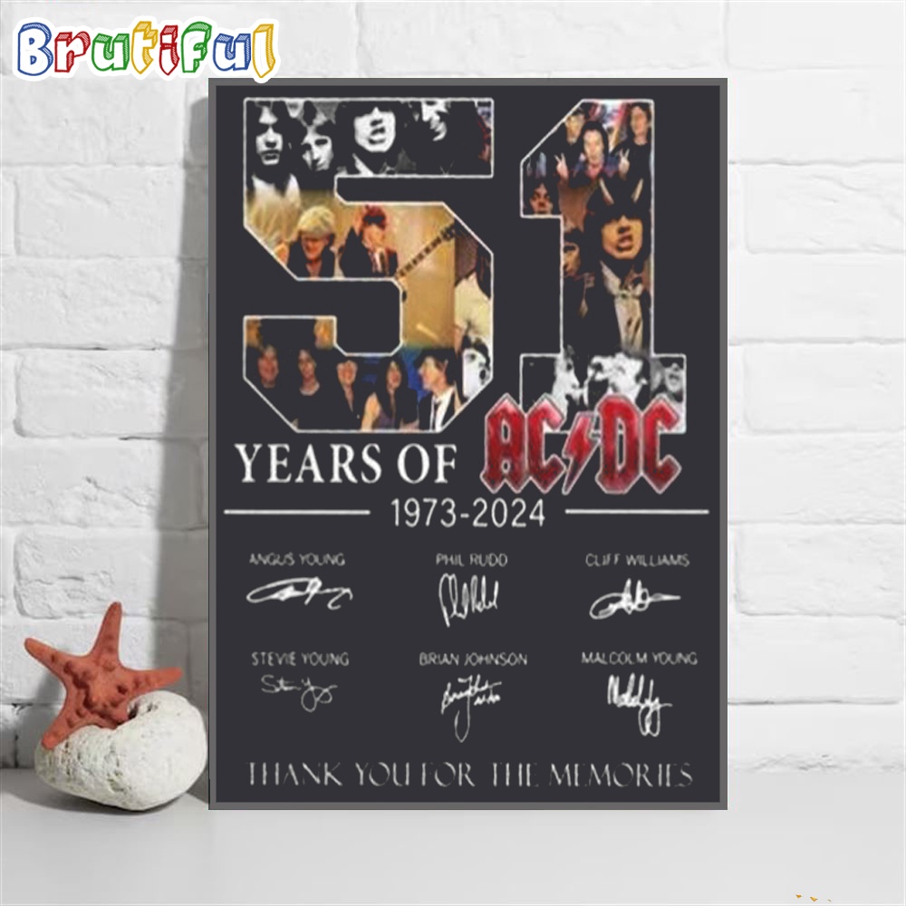 51 Years Of ACDC 1973 2024 Thank You For The Memories Signatures Poster Canvas