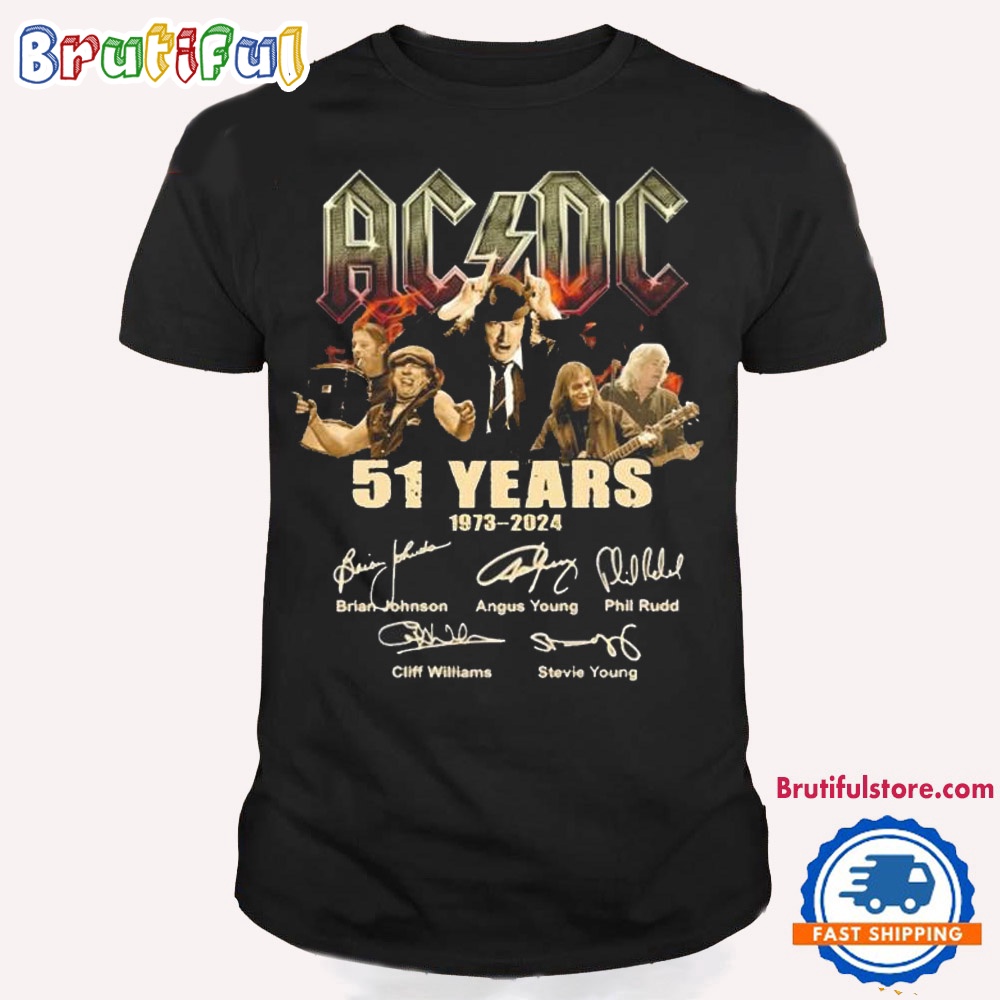 ACDC Pwr Tour 51 Years 1973 2024 Signatures T Shirt