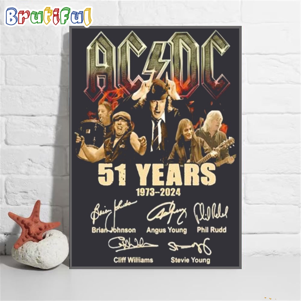 ACDC Pwr Tour 51 Years 1973 2024 Signatures Wall Art Poster Canvas