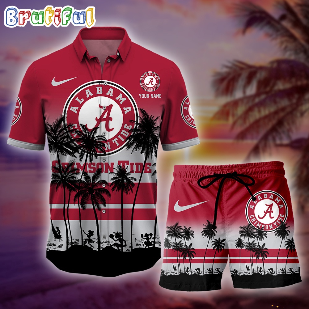 Alabama Crimson Tide Palm Tree Summer Hawaiian Shirt NCAA Sport Summer Hawaiian Set Summer Beach Short 1