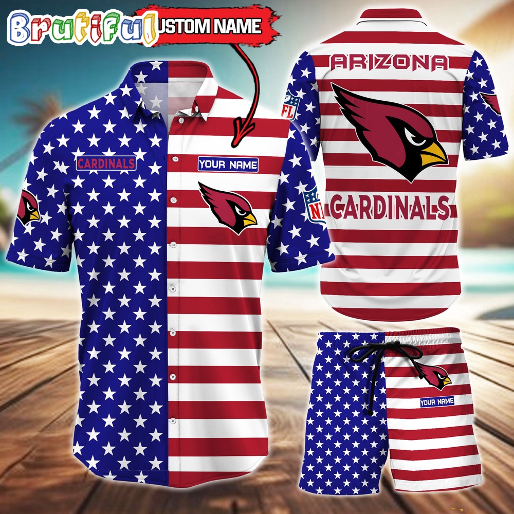 Arizona Cardinals American Flag Hawaii Shirt NFL Sport American Flag Hawaiian Shirt And Shorts Set Mens