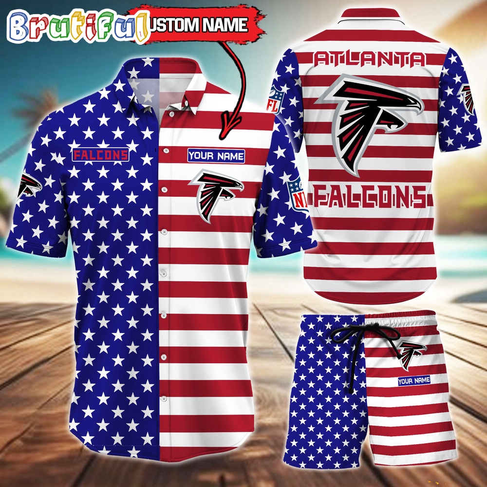 Atlanta Falcons American Flag Hawaii Shirt NFL Sport American Flag Hawaiian Shirt And Shorts Set Mens