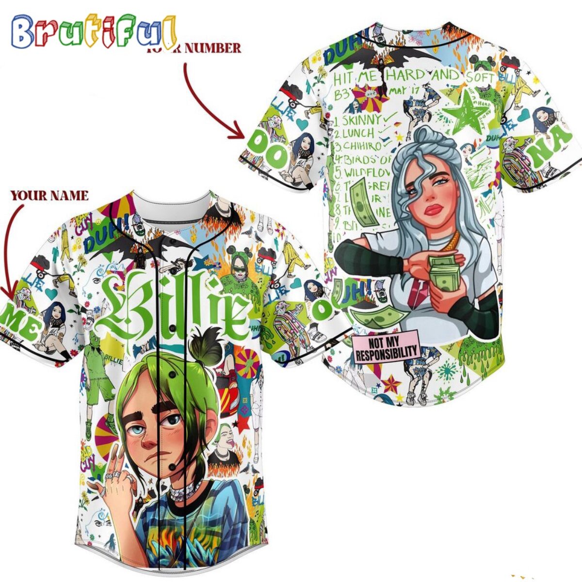 シャツ Billie Eilish HIT ME HARD N SOFT Jersey Billie Eilish Merch - Hit Me Hard and Soft Blue and Black