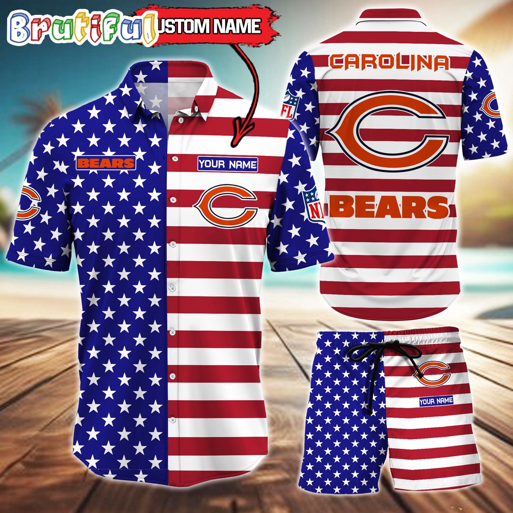 Chicago Bears American Flag Hawaii Shirt NFL Sport American Flag Hawaiian Shirt And Shorts Set Mens
