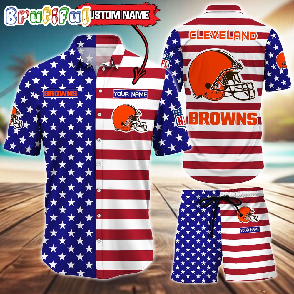 Cleveland Browns American Flag Hawaii Shirt NFL Sport American Flag Hawaiian Shirt And Shorts Set Mens