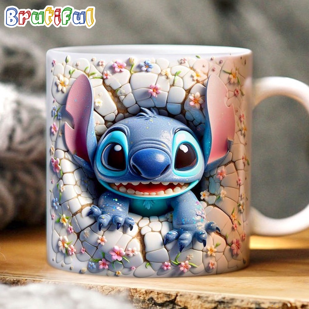 Cute Stitch Ohana Family 3D Mug, 3D Coffee Mug, Stitch Coffee Mug Disney Store