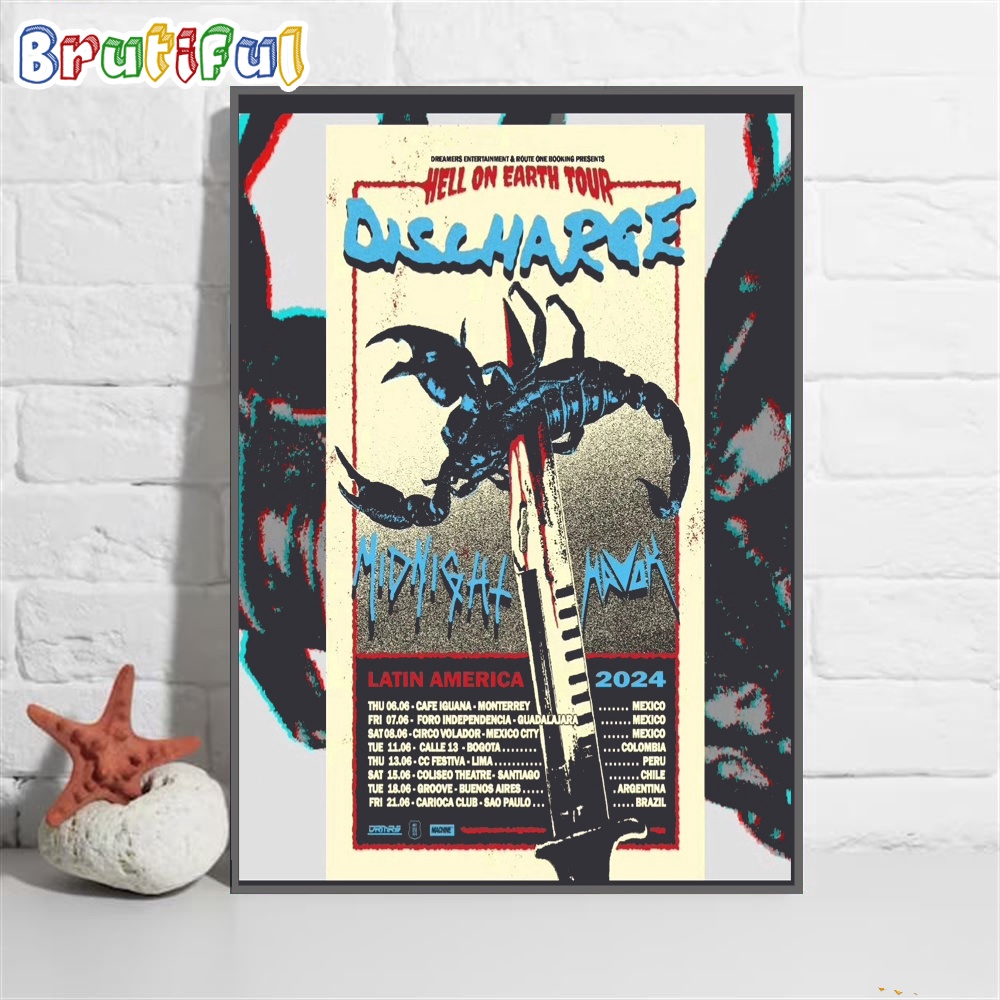 Discharge 2024 Latin America Hell On Earth Tour Wall Art Poster Canvas