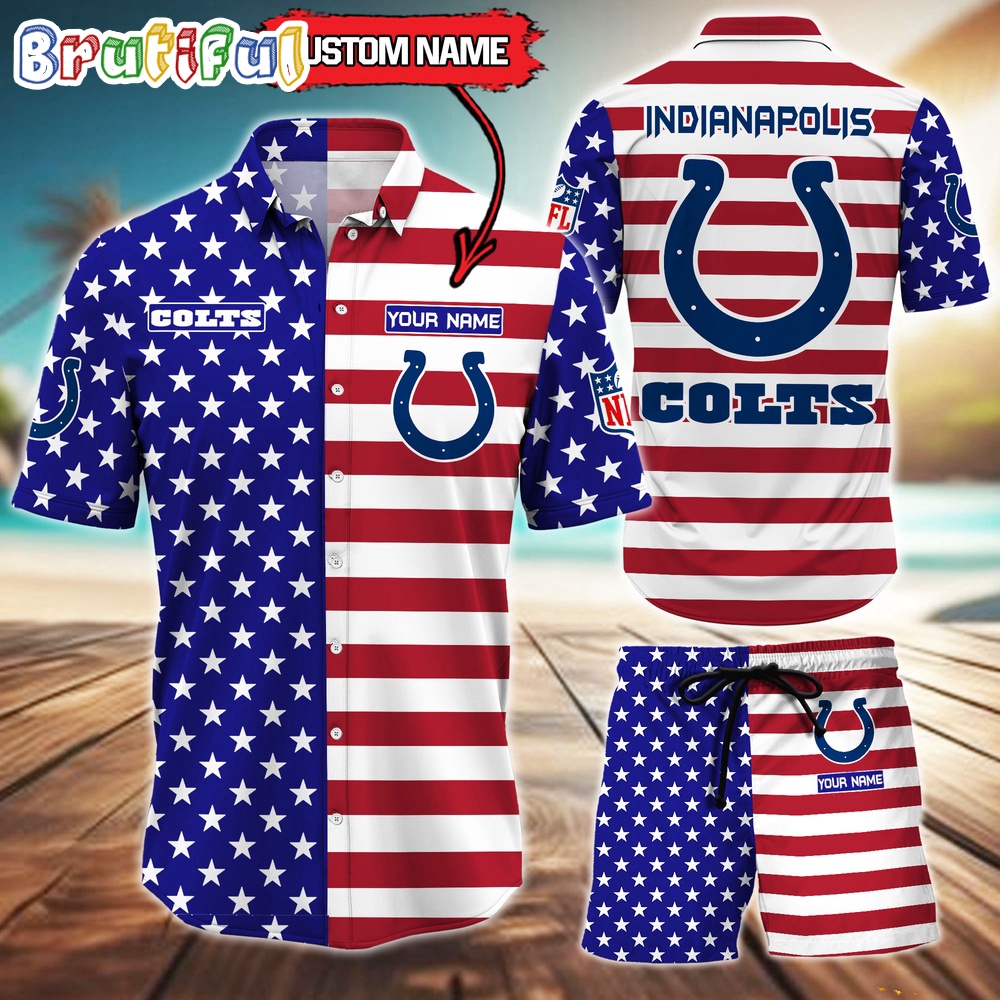 Indianapolis Colts American Flag Hawaii Shirt NFL Sport American Flag Hawaiian Shirt And Shorts Set Mens