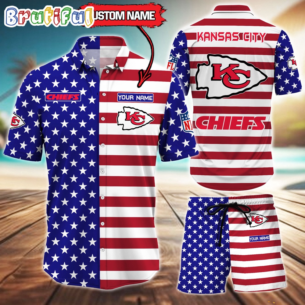 Kansas City Chiefs American Flag Hawaii Shirt NFL Sport American Flag Hawaiian Shirt And Shorts Set Mens