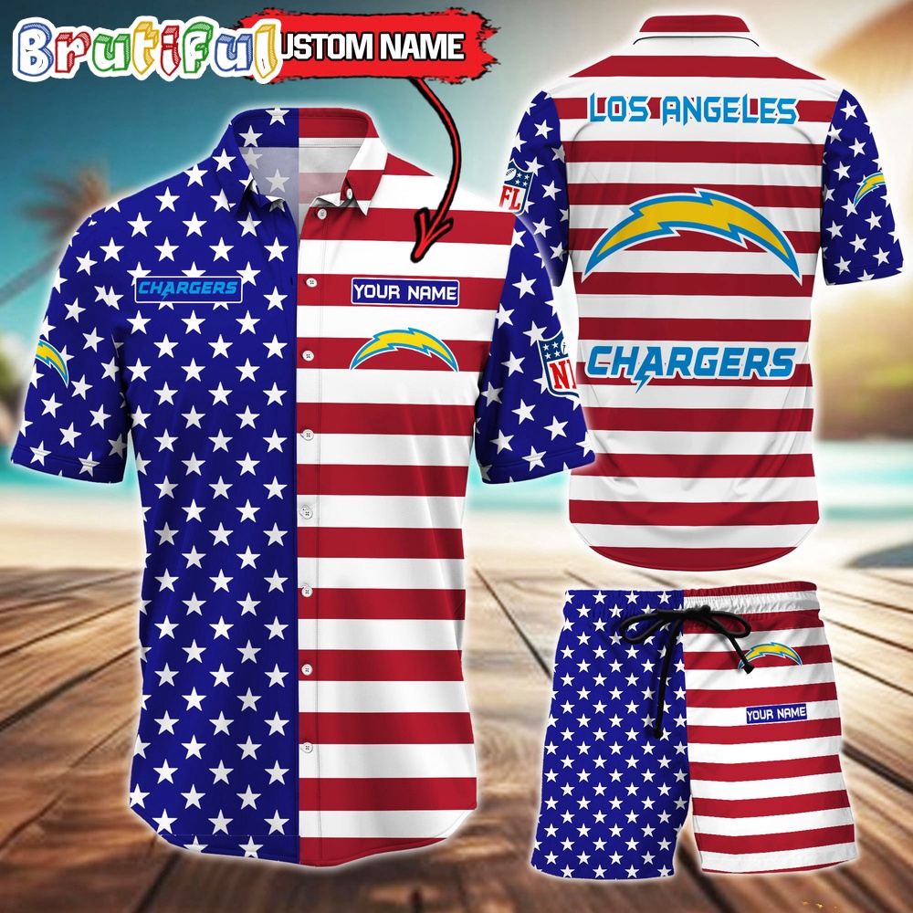 Los Angeles Chargers American Flag Hawaii Shirt NFL Sport American Flag Hawaiian Shirt And Shorts Set Mens