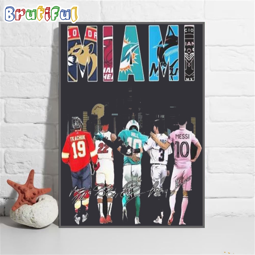 Miami Sport Team Player Signatures 2024 Wall Art Poster Canvas