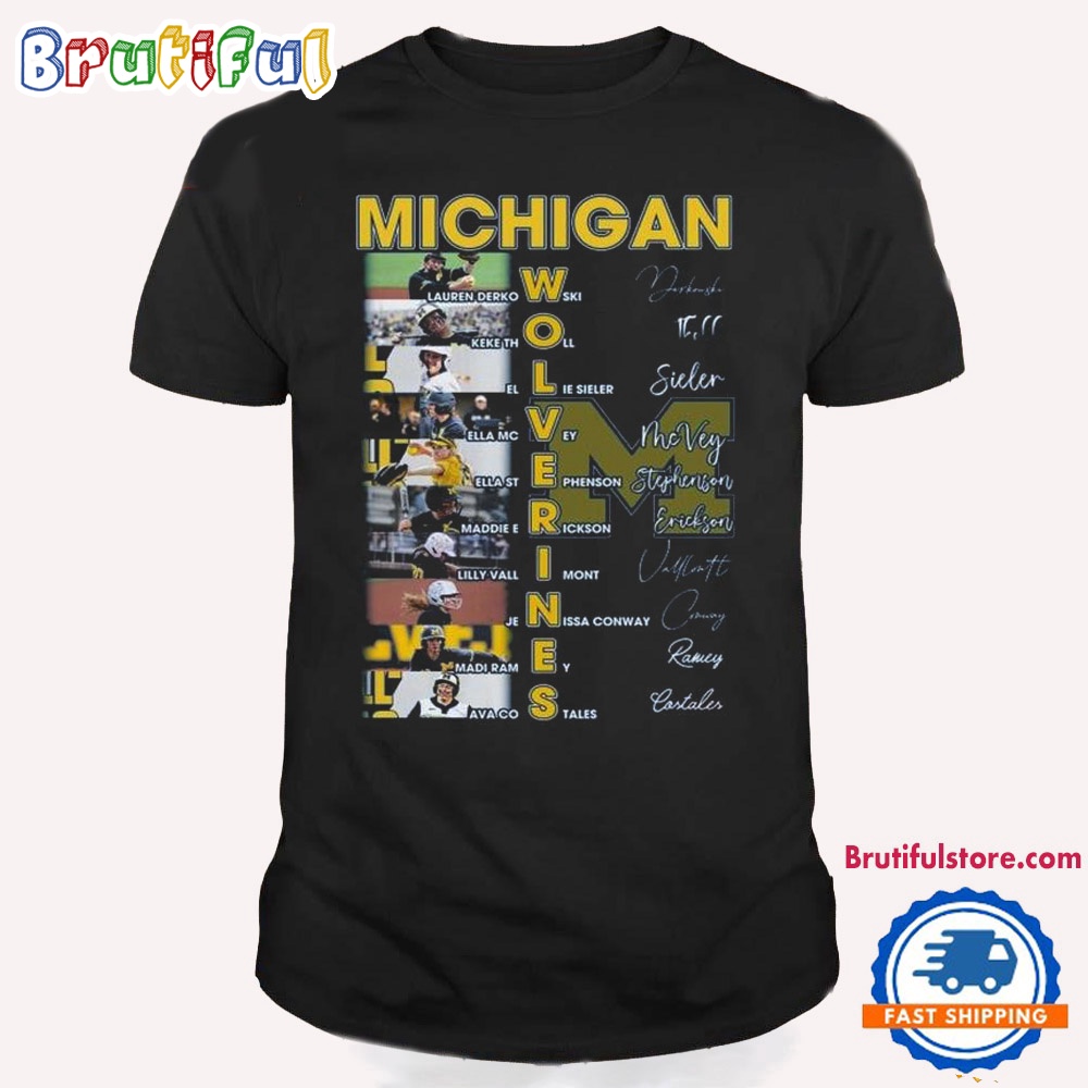 Michigan Wolverines Softball 2024 Women's Team Line Up Stars Signatures T Shirt