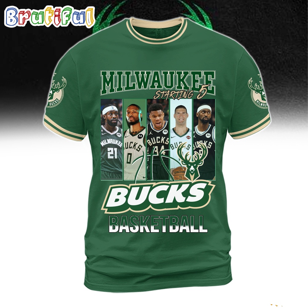 Milwaukee Bucks Starting 5 Basketball 3D Shirt